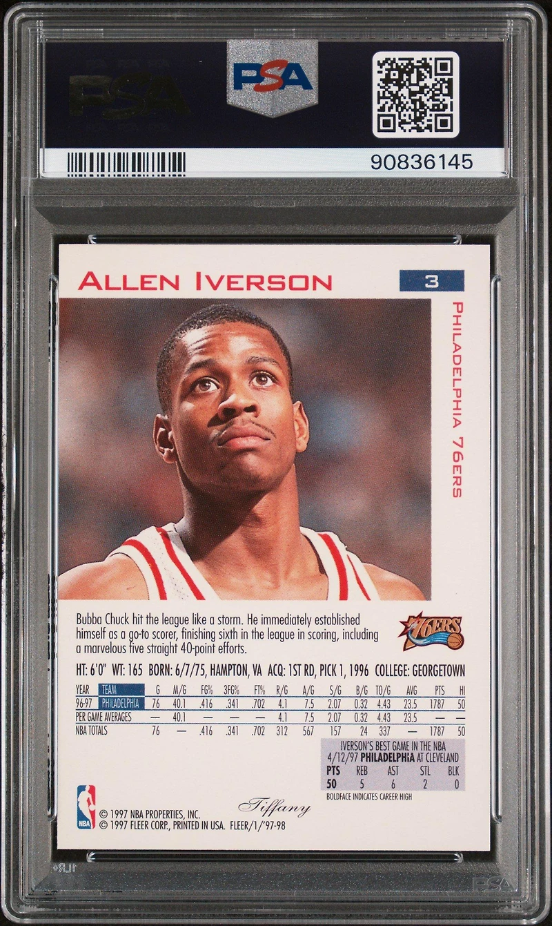 1997 Fleer 3 Allen Iverson Tiffany PSA 9