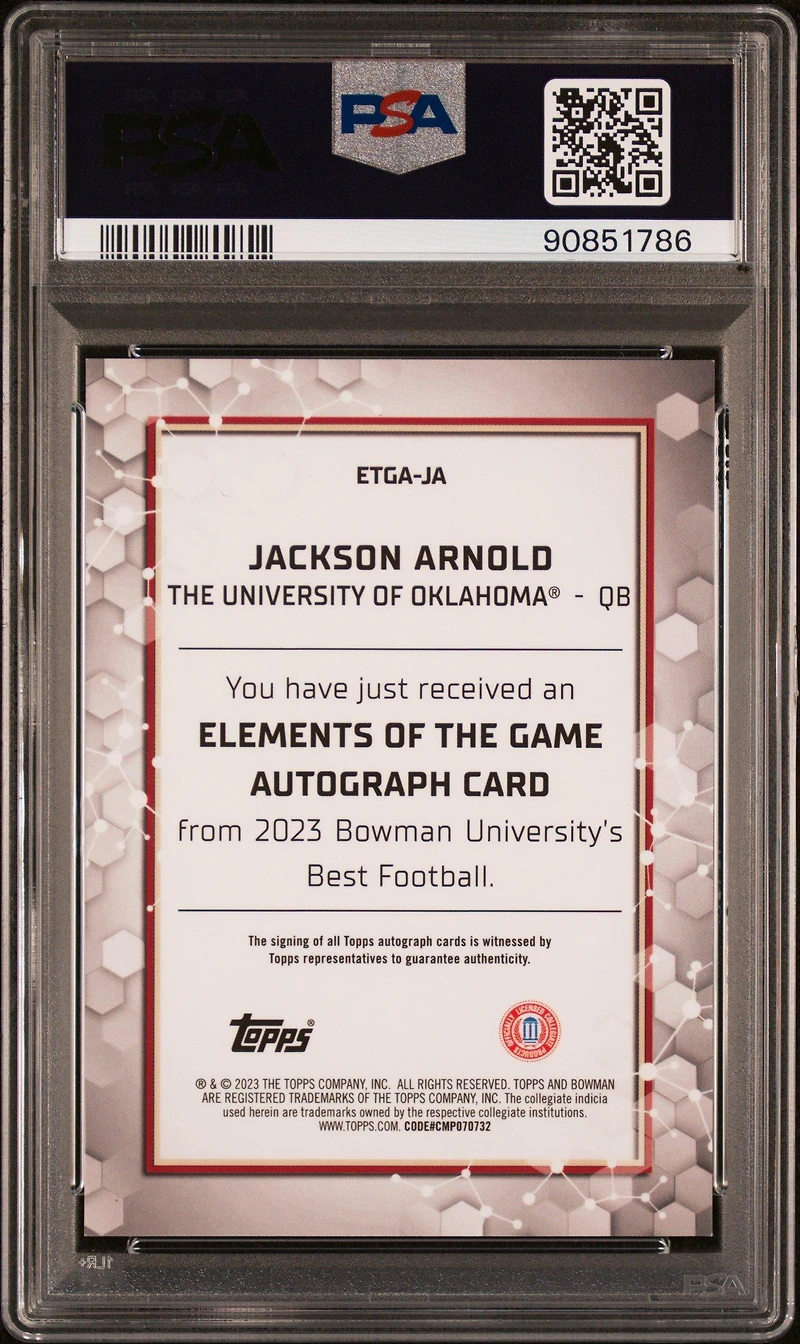 2023 Bowman University Best Elements Of The Game Autographs Ja Jackson Arnold PSA 9
