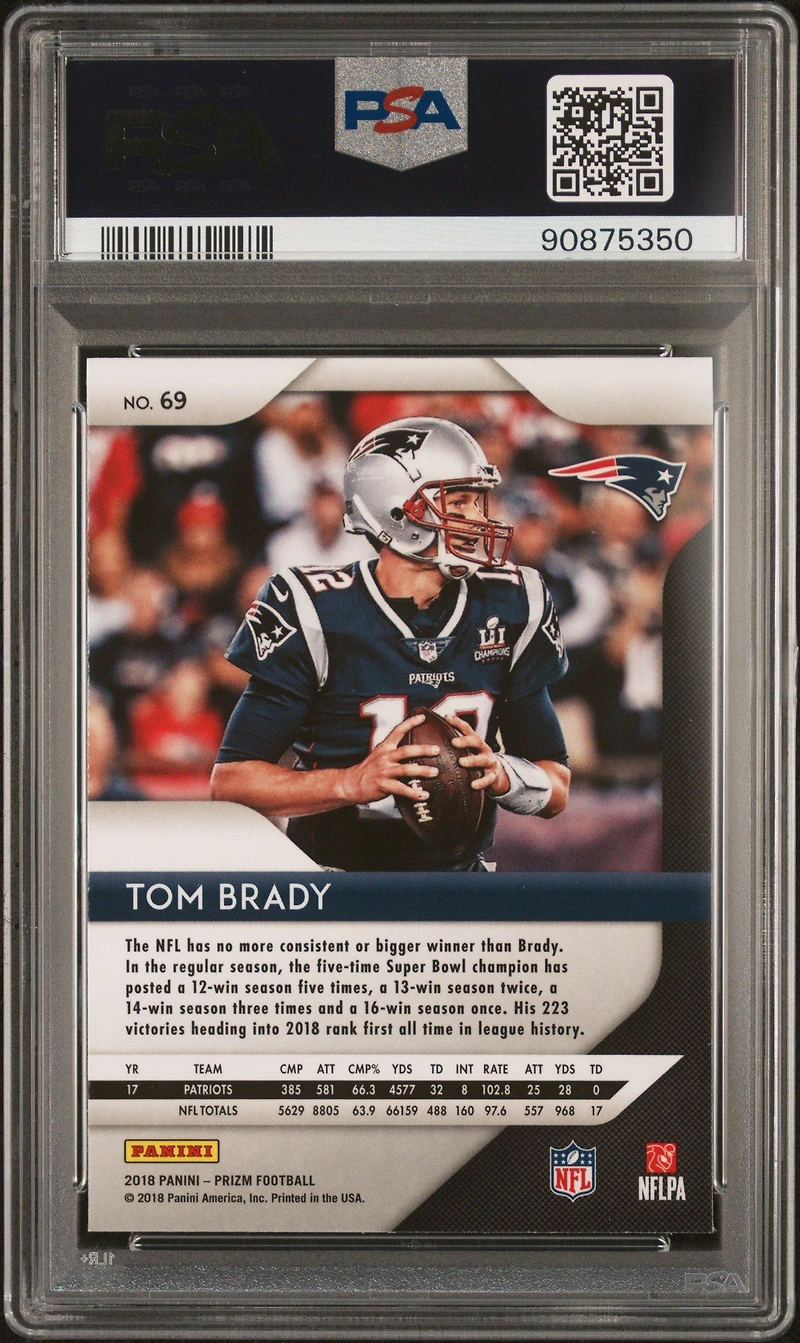 2018 Panini Prizm 69 Tom Brady PSA 9