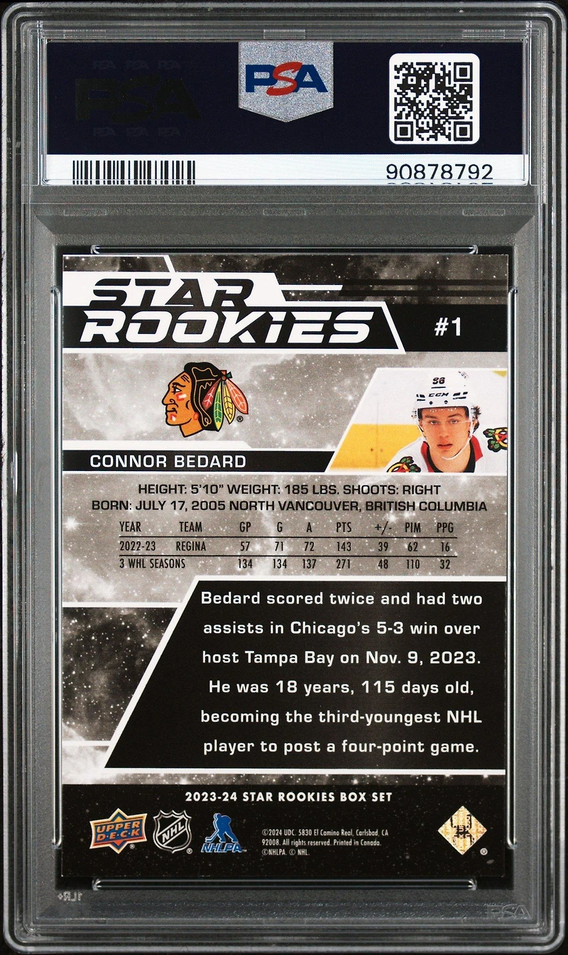 2023 Upper Deck Nhl Star Rookies Box Set 1 Connor Bedard PSA