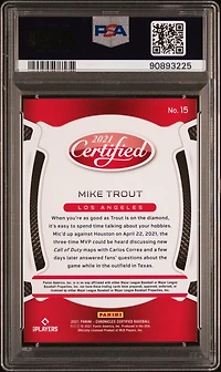 2021 Panini Chronicles Certified 15 Mike Trout Mirror Gold PSA 9