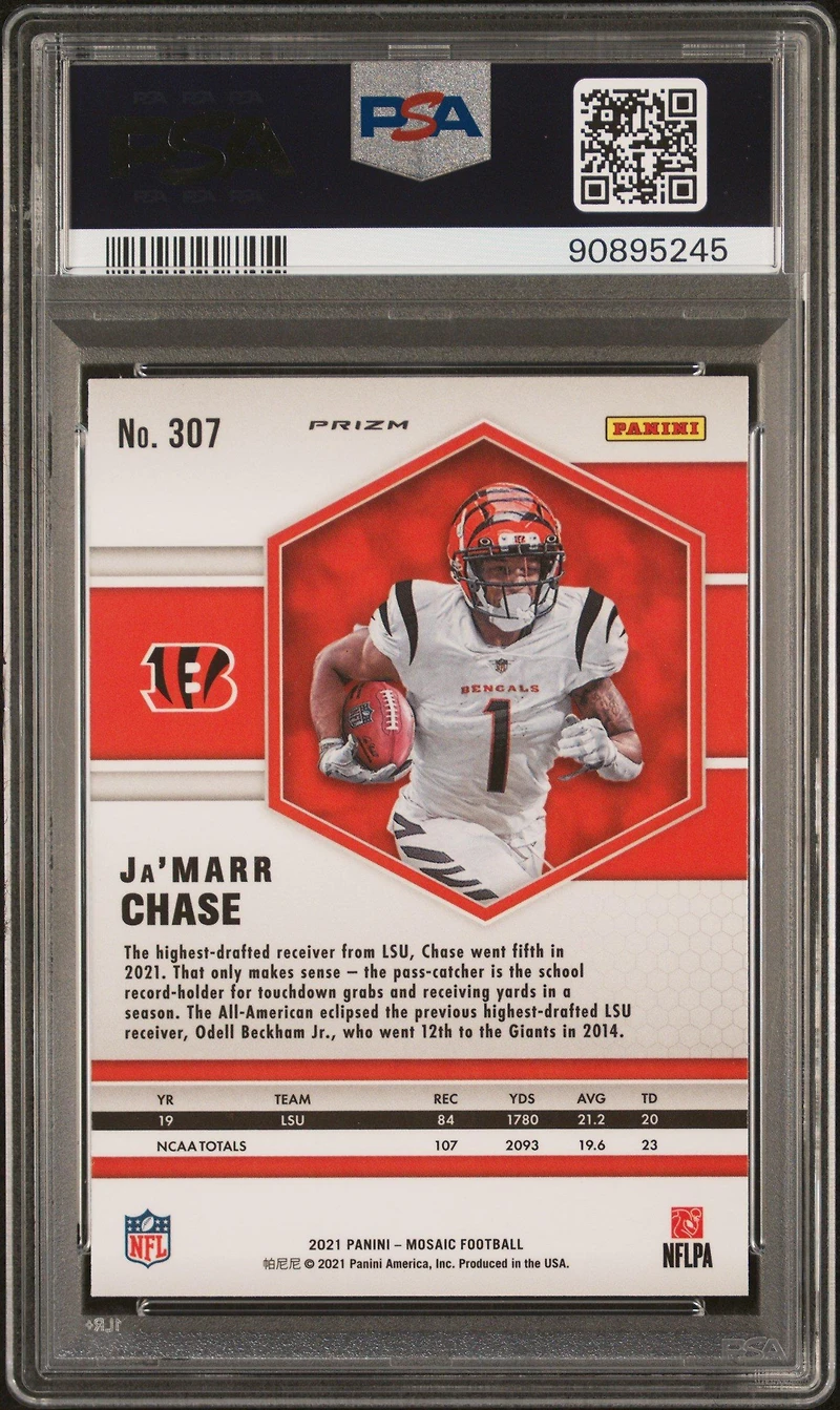 2021 Panini Mosaic 307 Ja’marr Chase Genesis PSA 10