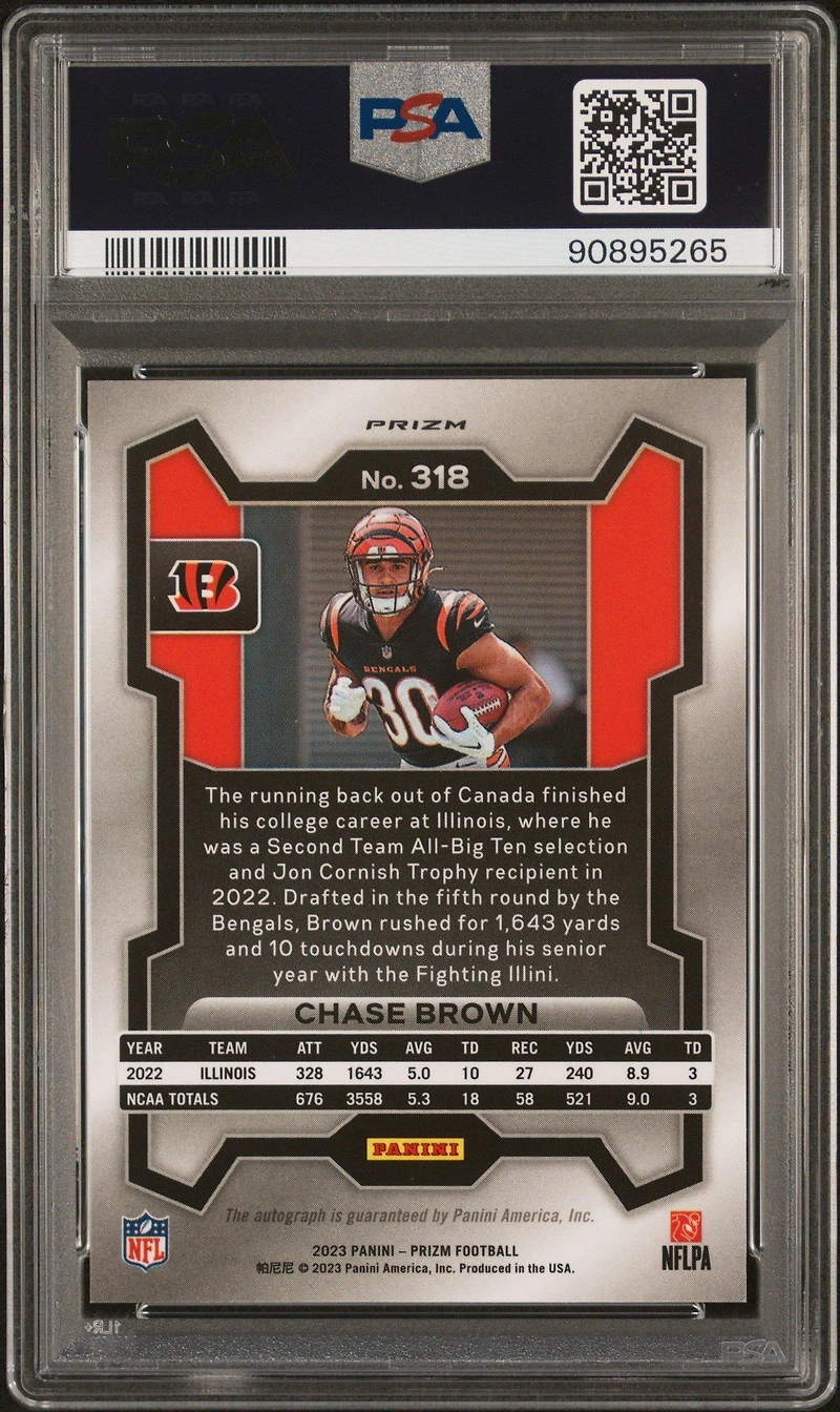 2023 Panini Prizm 318 Chase Brown Autograph-no Huddle PSA 9