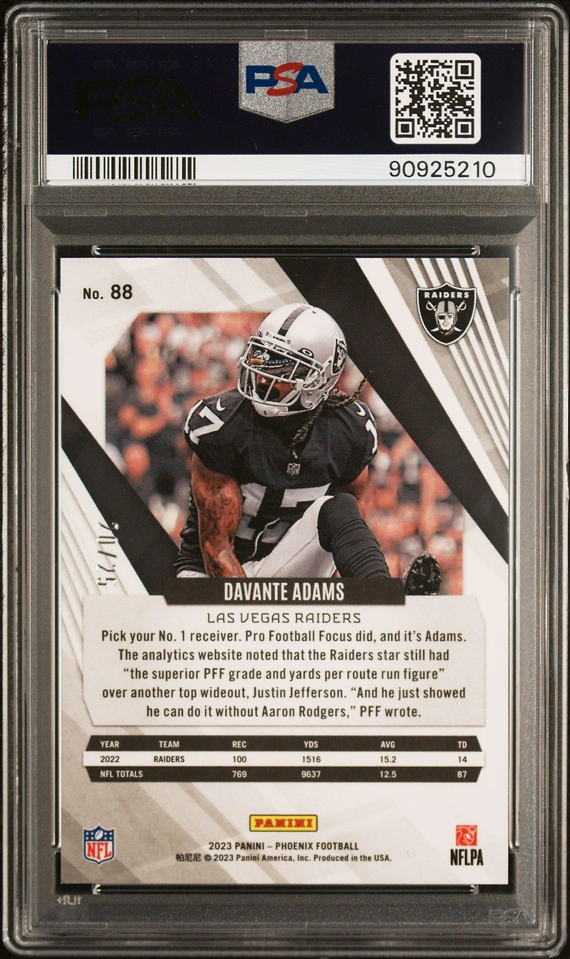 2023 Panini Phoenix 88 Davante Adams Green Seismic PSA 10