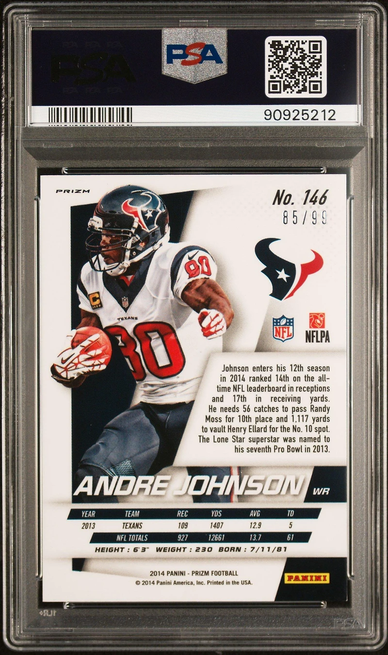 2014 Panini Prizm 146 Andre Johnson Light Blue Wave Prizm PSA 9