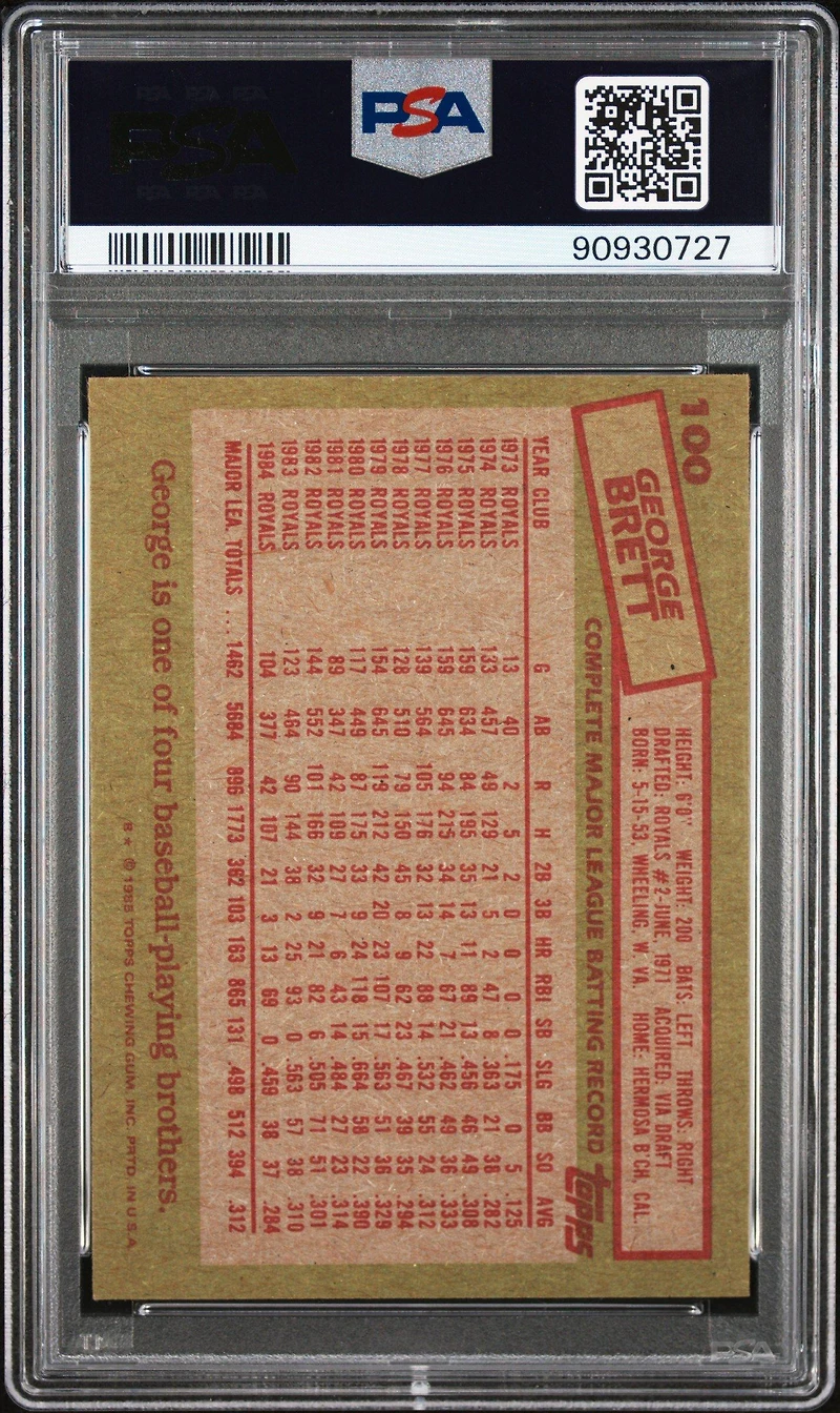 1985 Topps 100 George Brett PSA 8