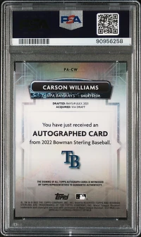 2022 Bowman Sterling Prospect Autographs Pacw Carson Williams PSA 10