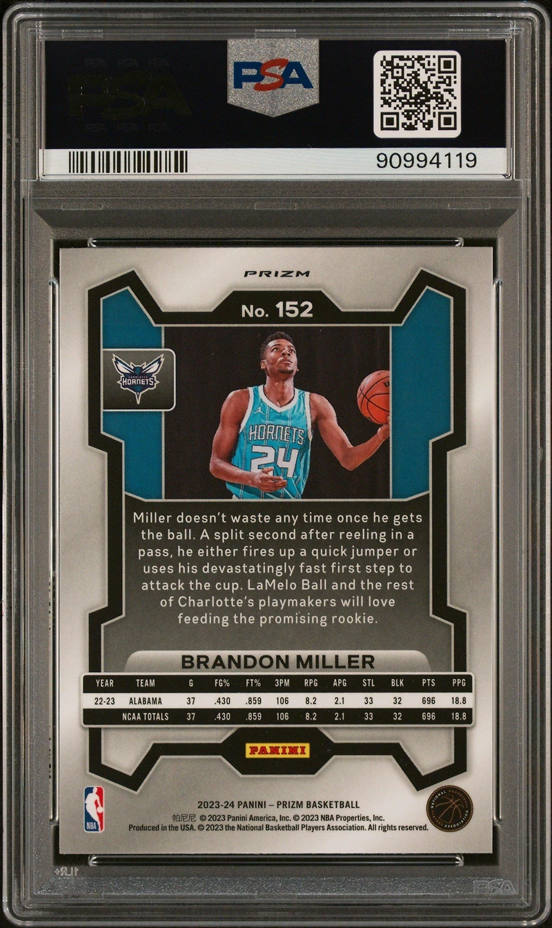 2023 Panini Prizm 152 Brandon Miller Pulsar PSA 10