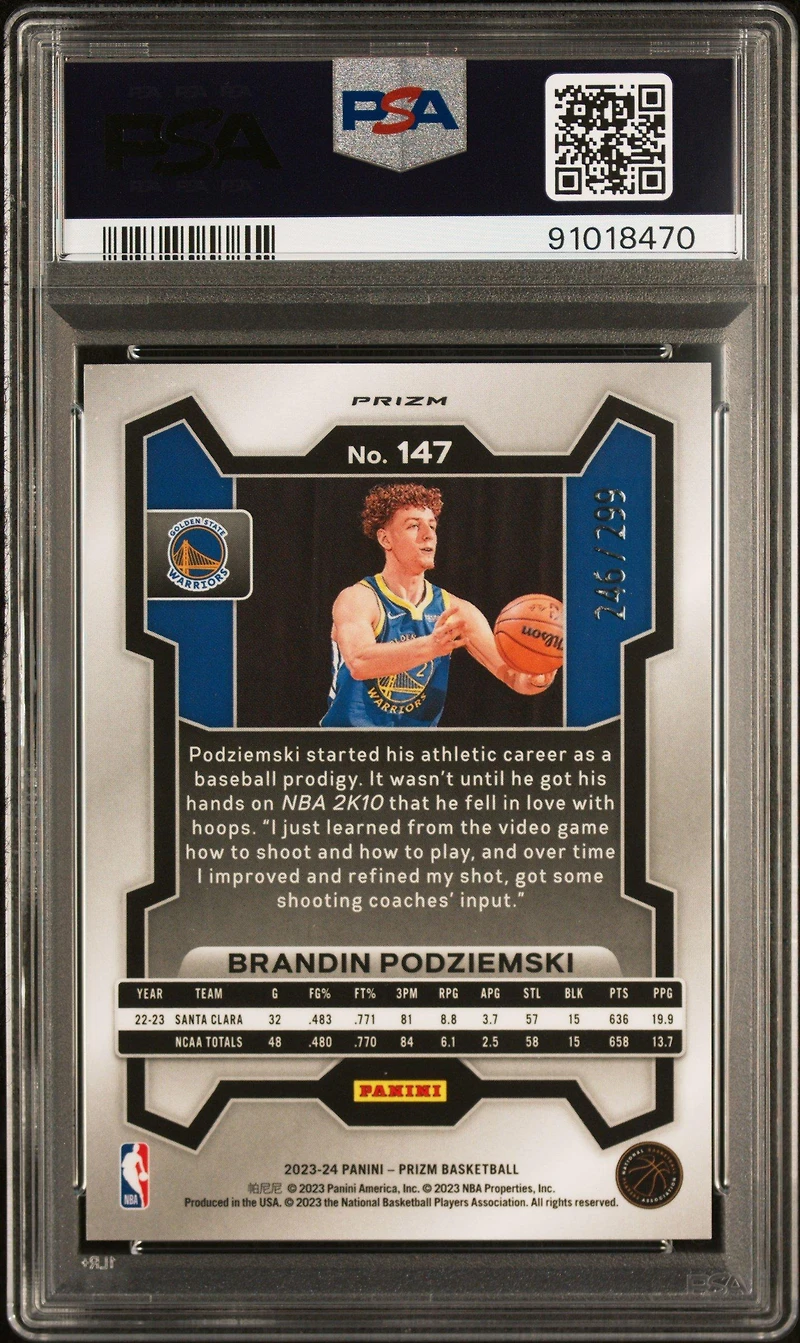 2023 Panini Prizm 147 Brandin Podziemski Red Prizm PSA 10