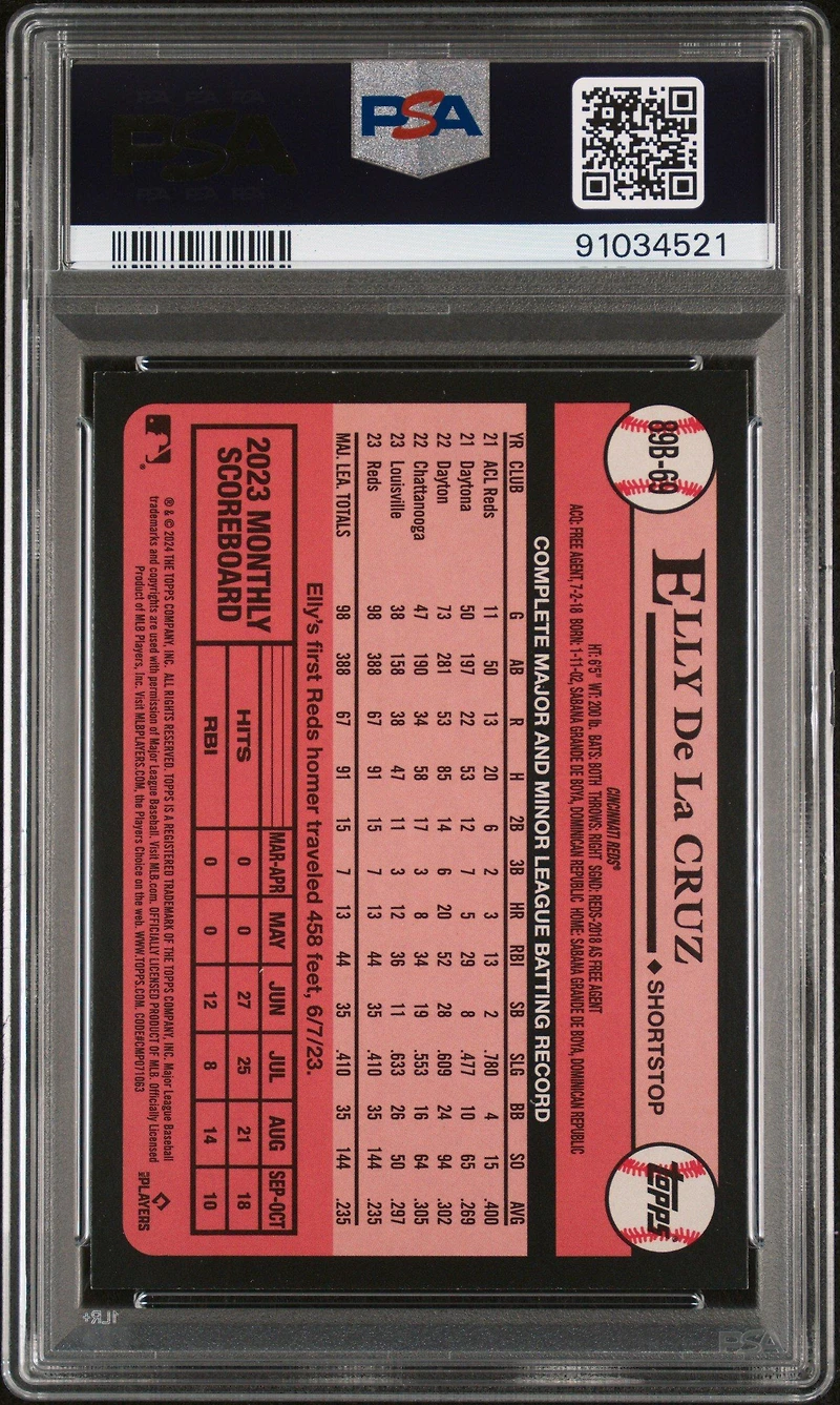 2024 Topps 1989 Topps Baseball 89b69 Elly De La Cruz Blue PSA 9