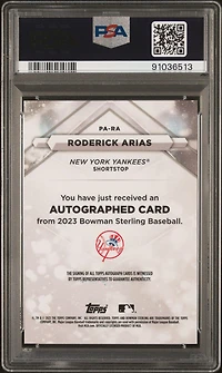 2023 Bowman Sterling Prospect Autographs Para Roderick Arias Blue Refractor PSA 10