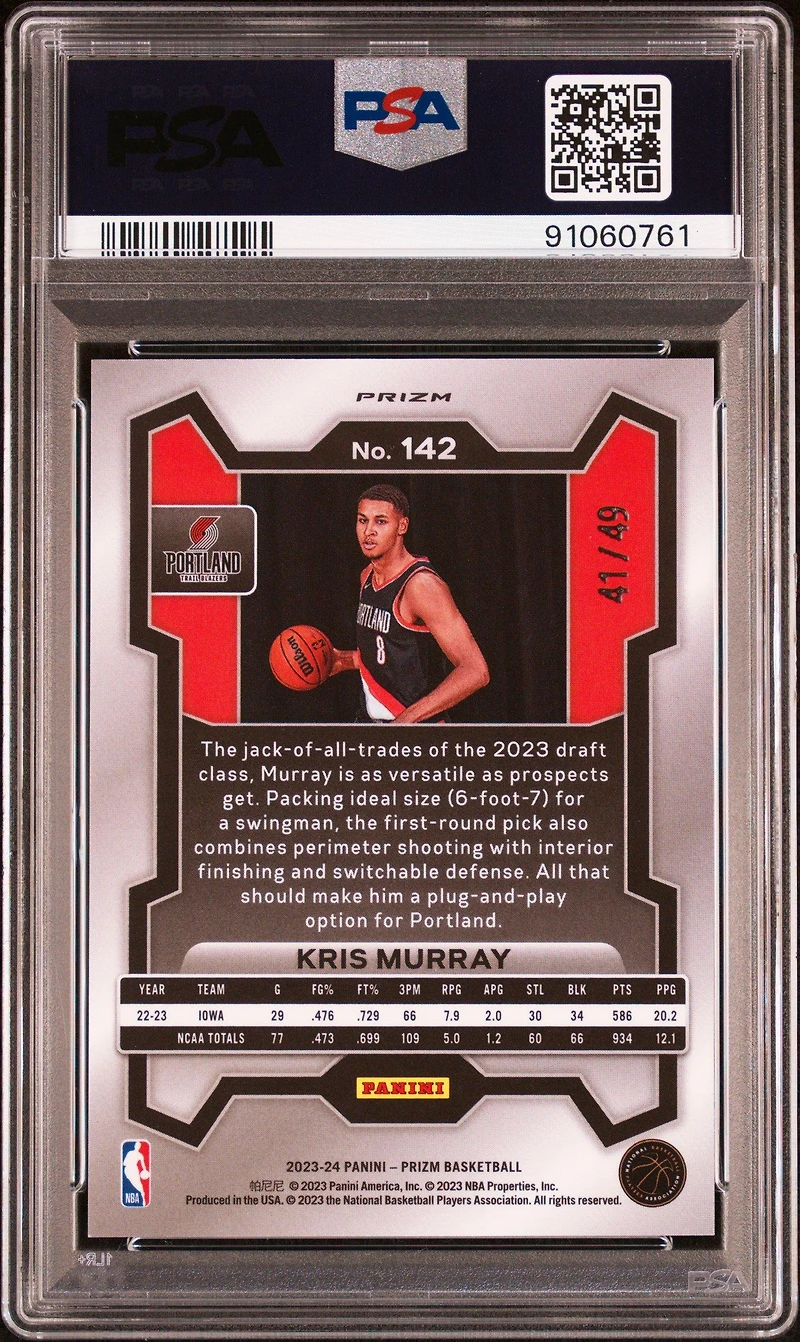 2023 Panini Prizm 142 Kris Murray Blue Choice PSA 10
