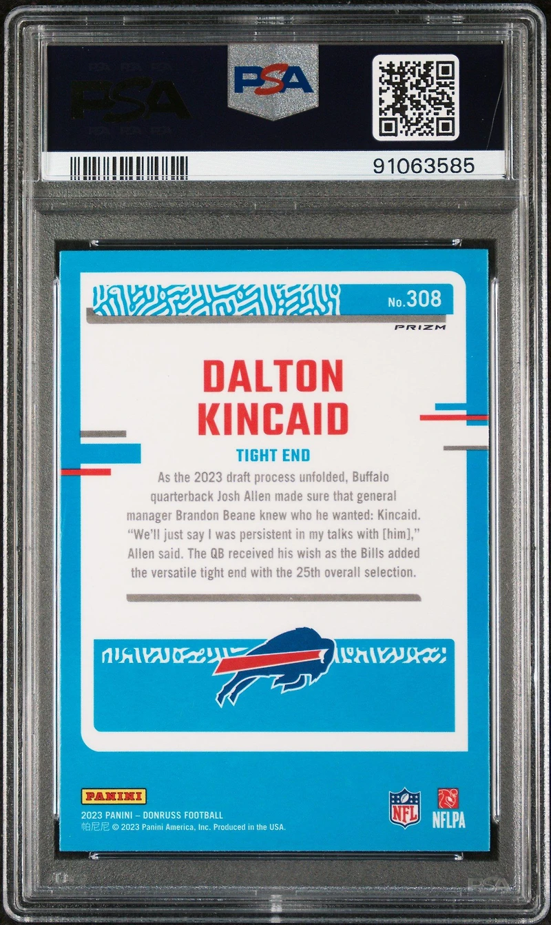 2023 Panini Donruss 308 Dalton Kincaid Optic Preview-pink PSA 10