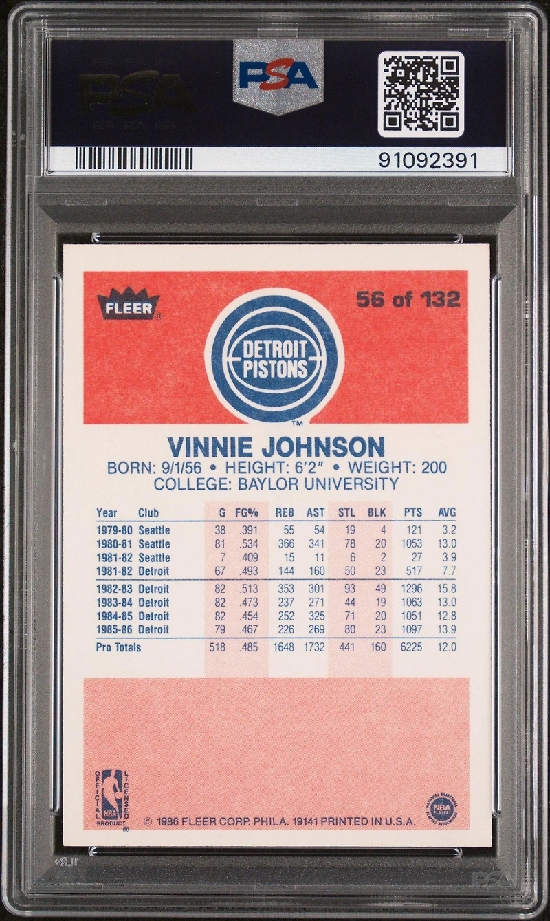 1986 Fleer 56 Vinnie Johnson PSA 8
