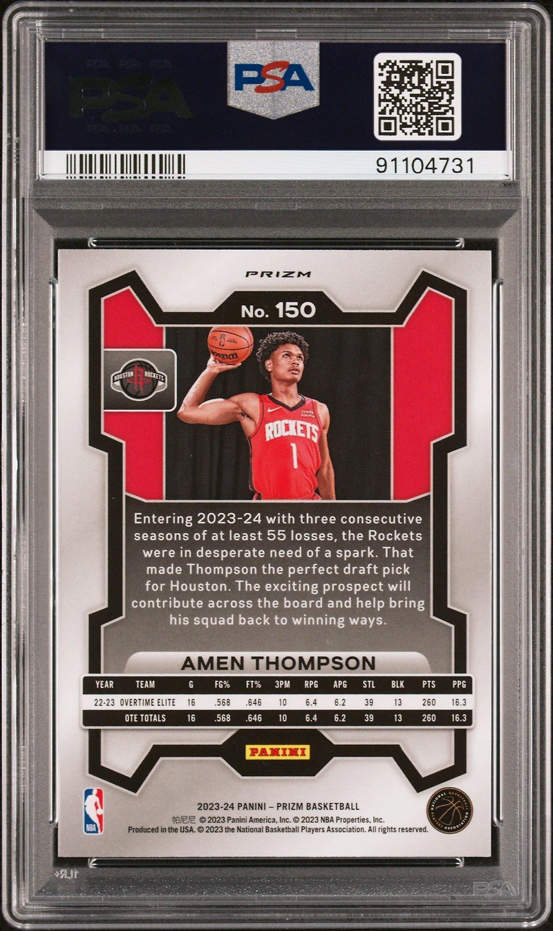 2023 Panini Prizm 150 Amen Thompson Pink Ice PSA 10