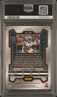2023 Panini Prizm 72 Ceedee Lamb Autograph-blue Shimmer PSA 9