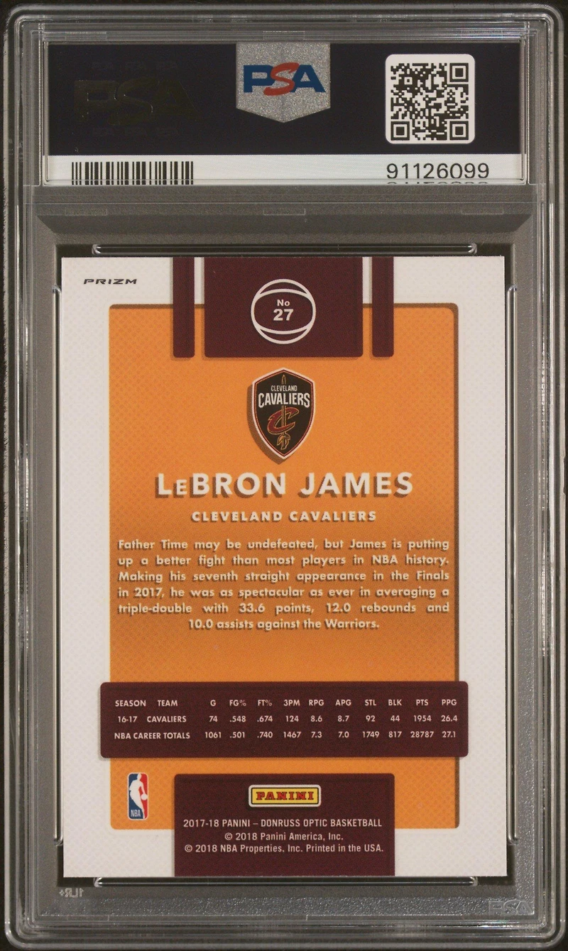 2017 Panini Donruss Optic 27 Lebron James Purple PSA 10