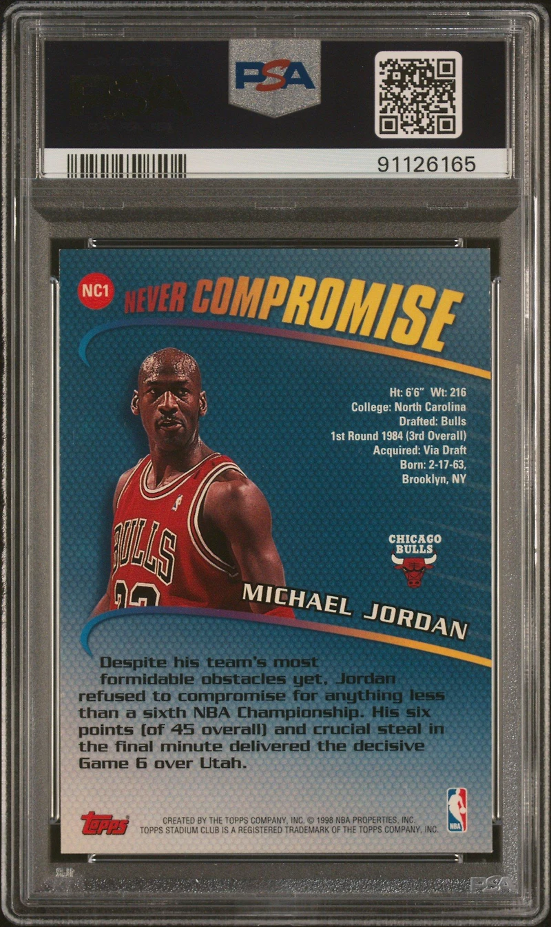 1998 Stadium Club Never Compromise Nc1 Michael Jordan PSA 8