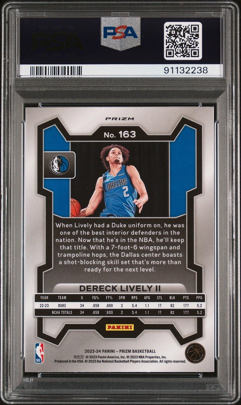 2023 Panini Prizm 163 Dereck Lively Ii Silver Prizm PSA 10