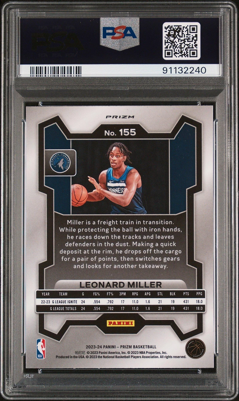 2023 Panini Prizm 155 Leonard Miller Silver Prizm PSA 10