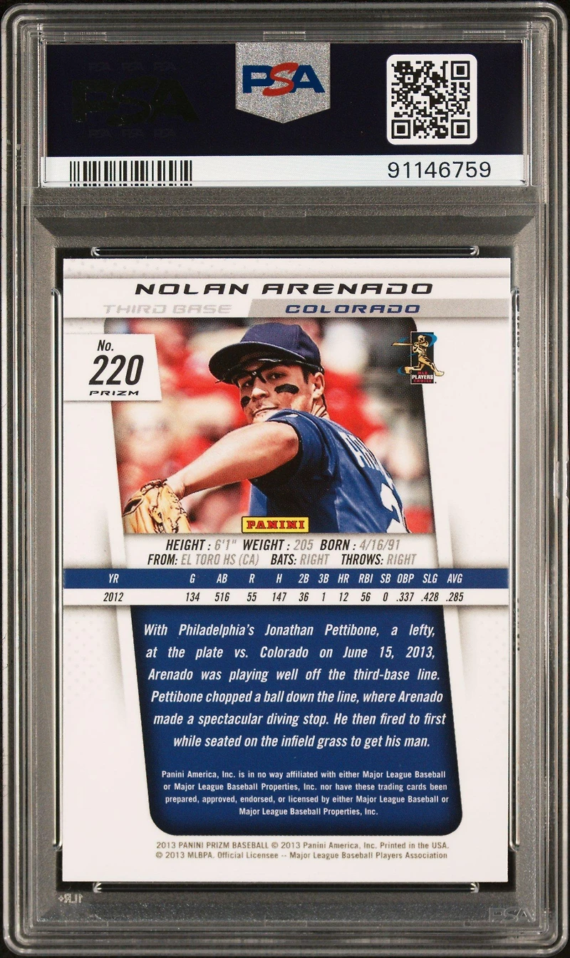2013 Panini Prizm 220 Nolan Arenado Red Pulsar PSA 10
