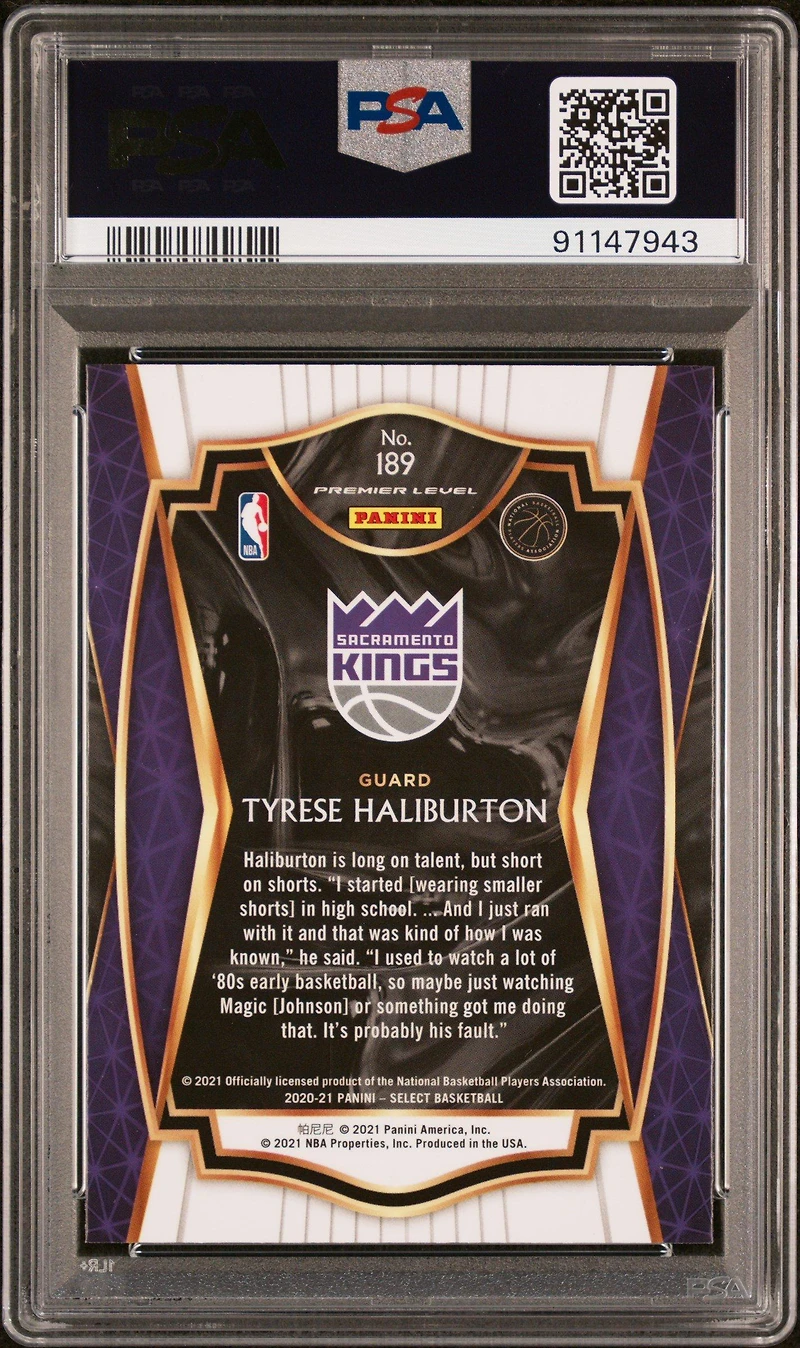2020 Panini Select 189 Tyrese Haliburton Blue Retail PSA 10