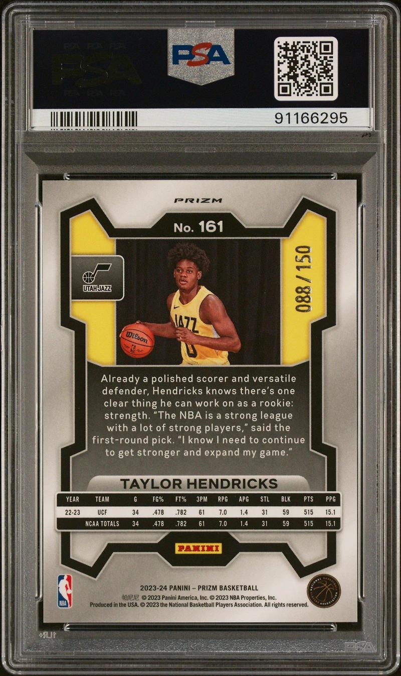 2023 Panini Prizm 161 Taylor Hendricks Blue Fast Break PSA 10