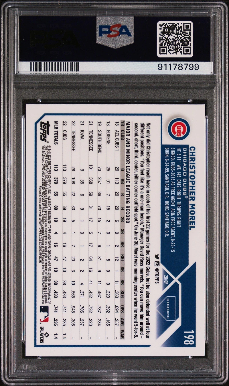 2023 Topps Chrome Logofractor Edition 198 Christopher Morel Yellow PSA 10