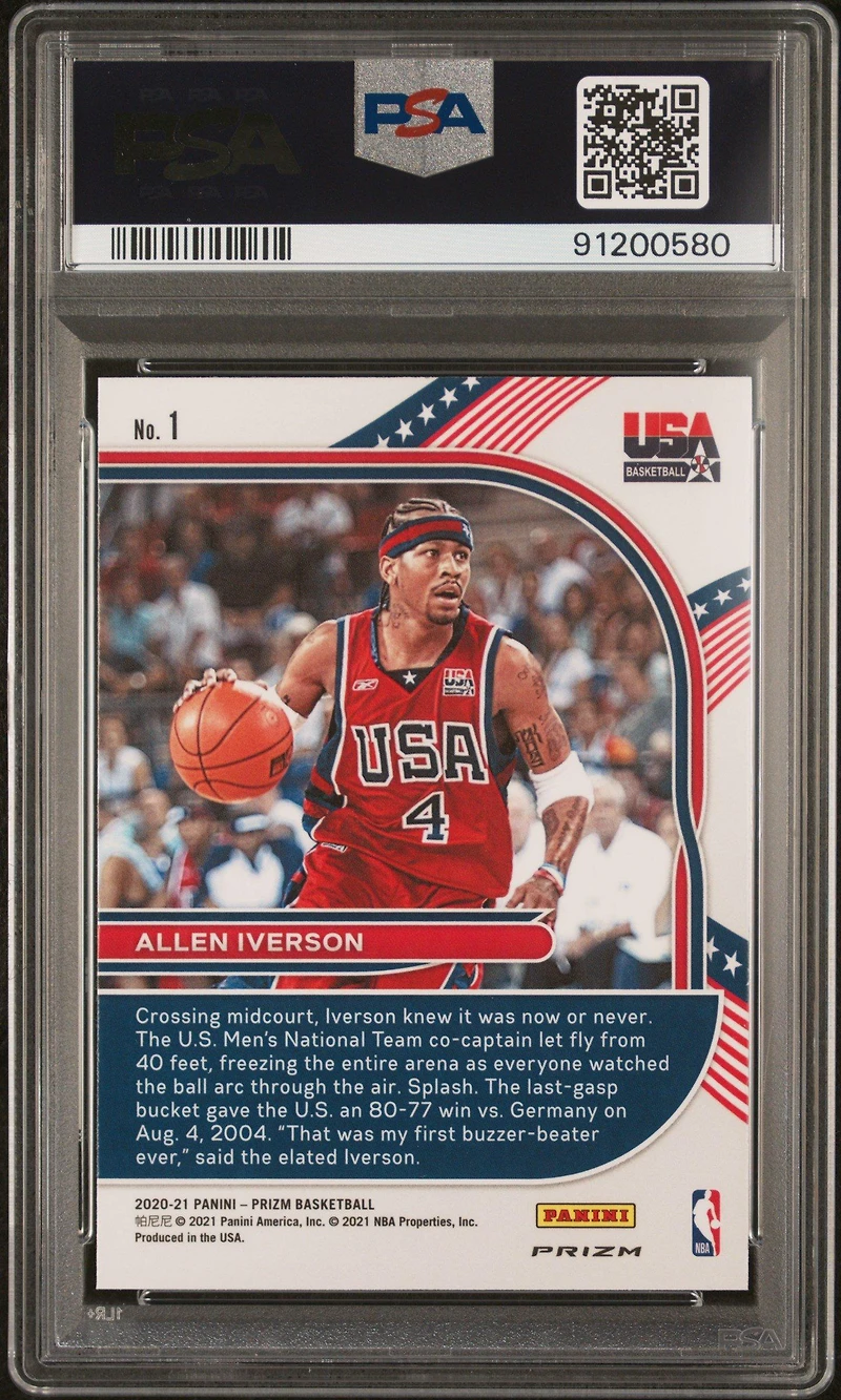 2020 Panini Prizm Usa Basketball 1 Allen Iverson Silver Prizm PSA 10