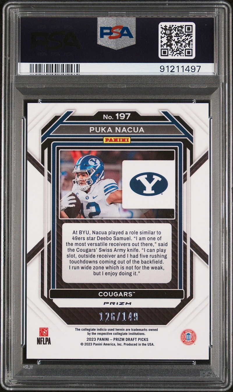 2023 Panini Prizm Draft Picks 197 Puka Nacua Purple Ice PSA 10