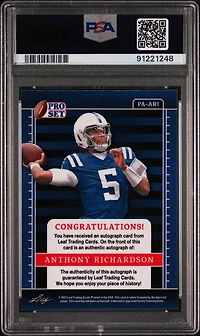 2023 Leaf Pro Set Metal Autographs Paar1 Anthony Richardson Purple Pulsar PSA 10