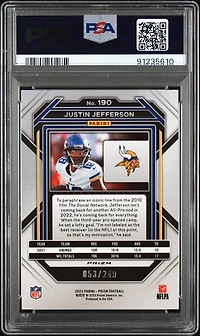 2022 Panini Prizm 190 Justin Jefferson Orange Prizm PSA 10