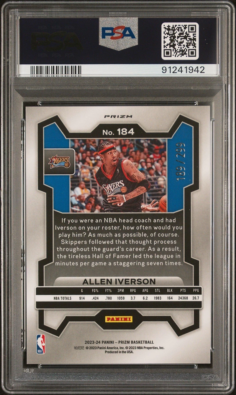 2023 Panini Prizm 184 Allen Iverson Red Prizm PSA 10