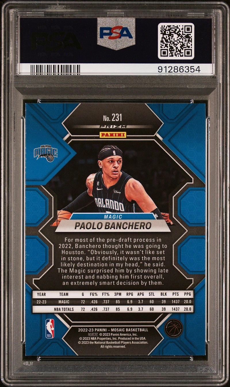 2022 Panini Mosaic 231 Paolo Banchero Reactive Blue PSA