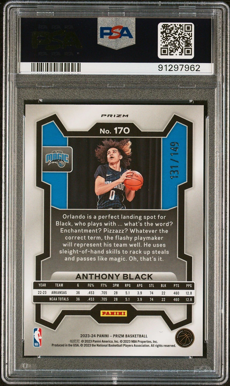 2023 Panini Prizm 170 Anthony Black Purple Ice PSA 10