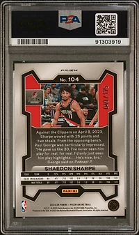 2023 Panini Prizm 104 Shaedon Sharpe White Prizm PSA 10