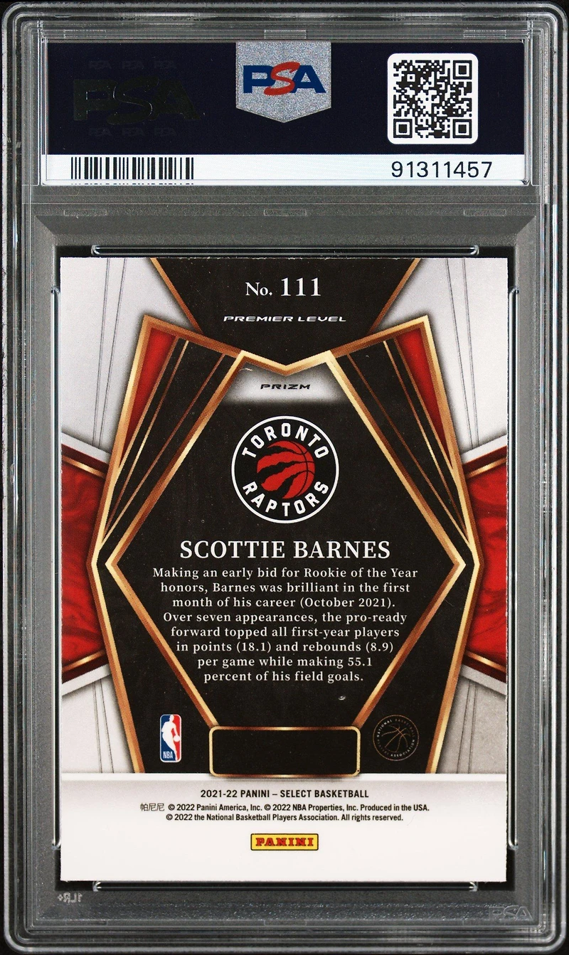 2021 Panini Select 111 Scottie Barnes Gold Wave Prizm PSA 10