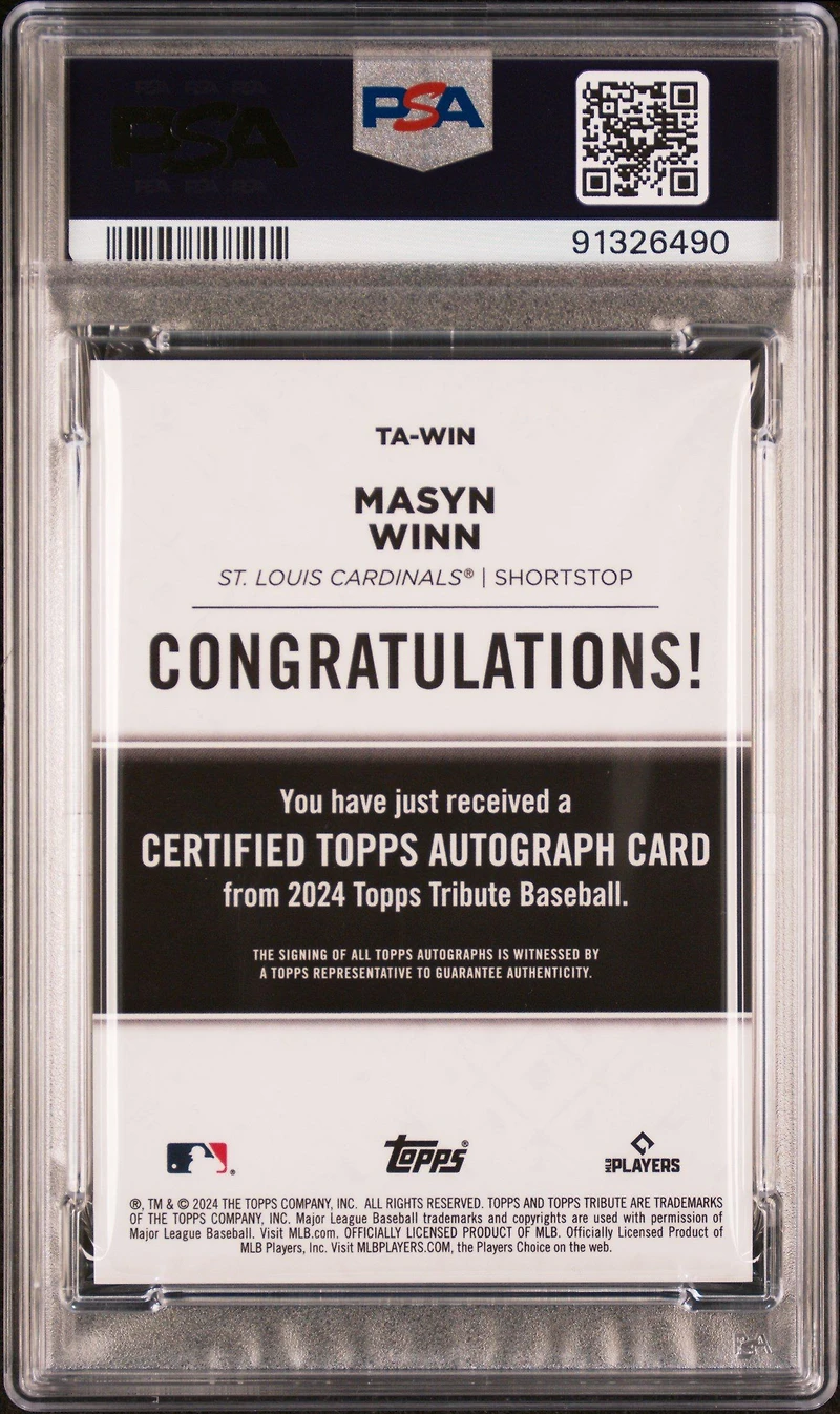 2024 Topps Tribute Tribute Autographs Tawin Masyn Winn Blue PSA 9