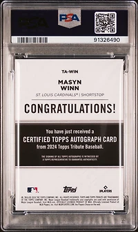 2024 Topps Tribute Tribute Autographs Tawin Masyn Winn Blue PSA 9