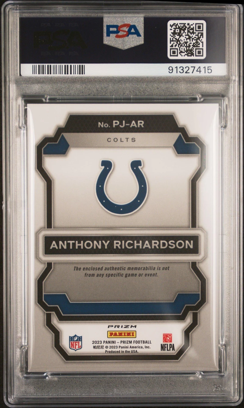 2023 Panini Prizm Premier Jerseys Pjar Anthony Richardson Purple Pulsar PSA 10