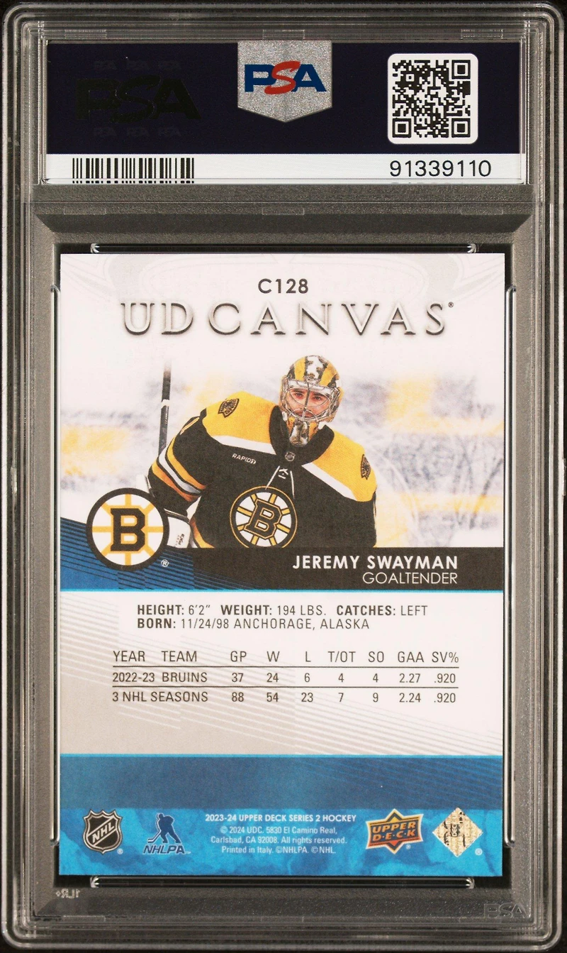 2023 Upper Deck Ud Canvas C128 Jeremy Swayman PSA 9