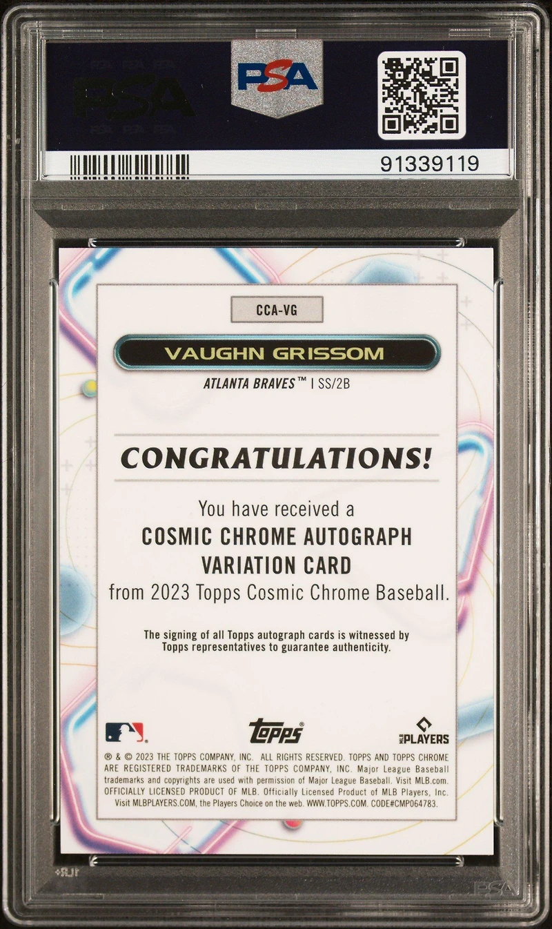 2023 Topps Cosmic Chrome Cosmic Chrome Autograph Vg Vaughn Grissom PSA 10