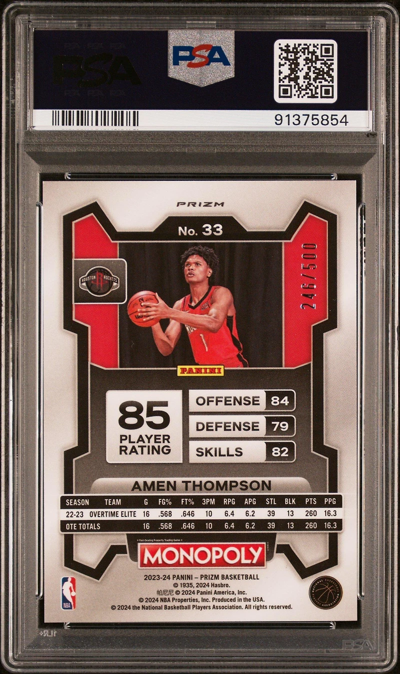 2023 Panini Prizm Monopoly 33 Amen Thompson PSA 10