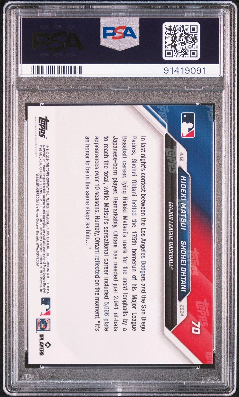 2024 Topps Now 70 Hideki Matsui\shohei Ohtani PSA 10