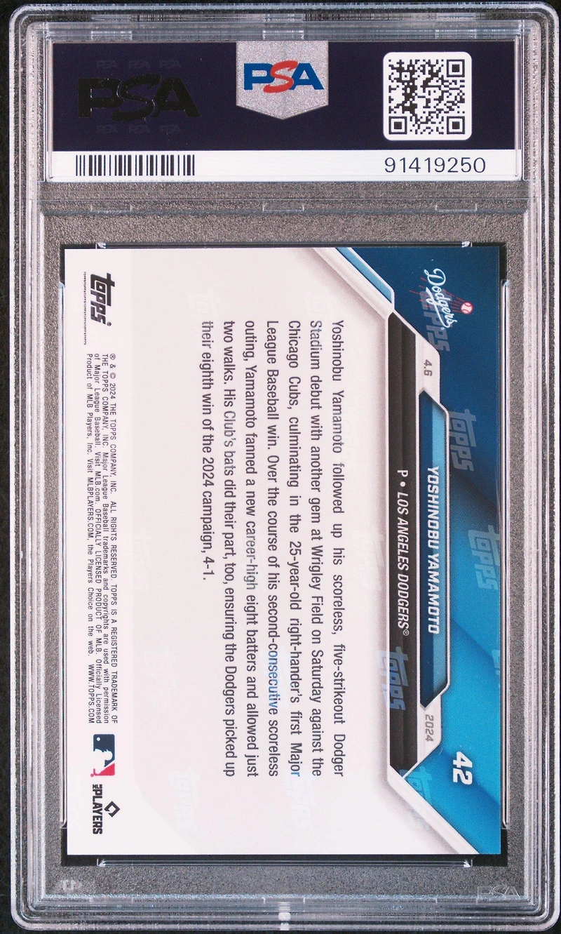 2024 Topps Now 42 Yoshinobu Yamamoto PSA 10