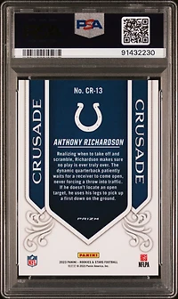 2023 Panini Rookies & Stars Crusade Cr13 Anthony Richardson Red Plaid PSA 10