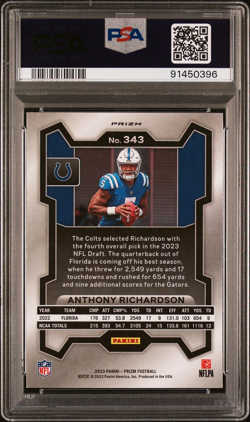 2023 Panini Prizm 343 Anthony Richardson Red Sparkle PSA 9