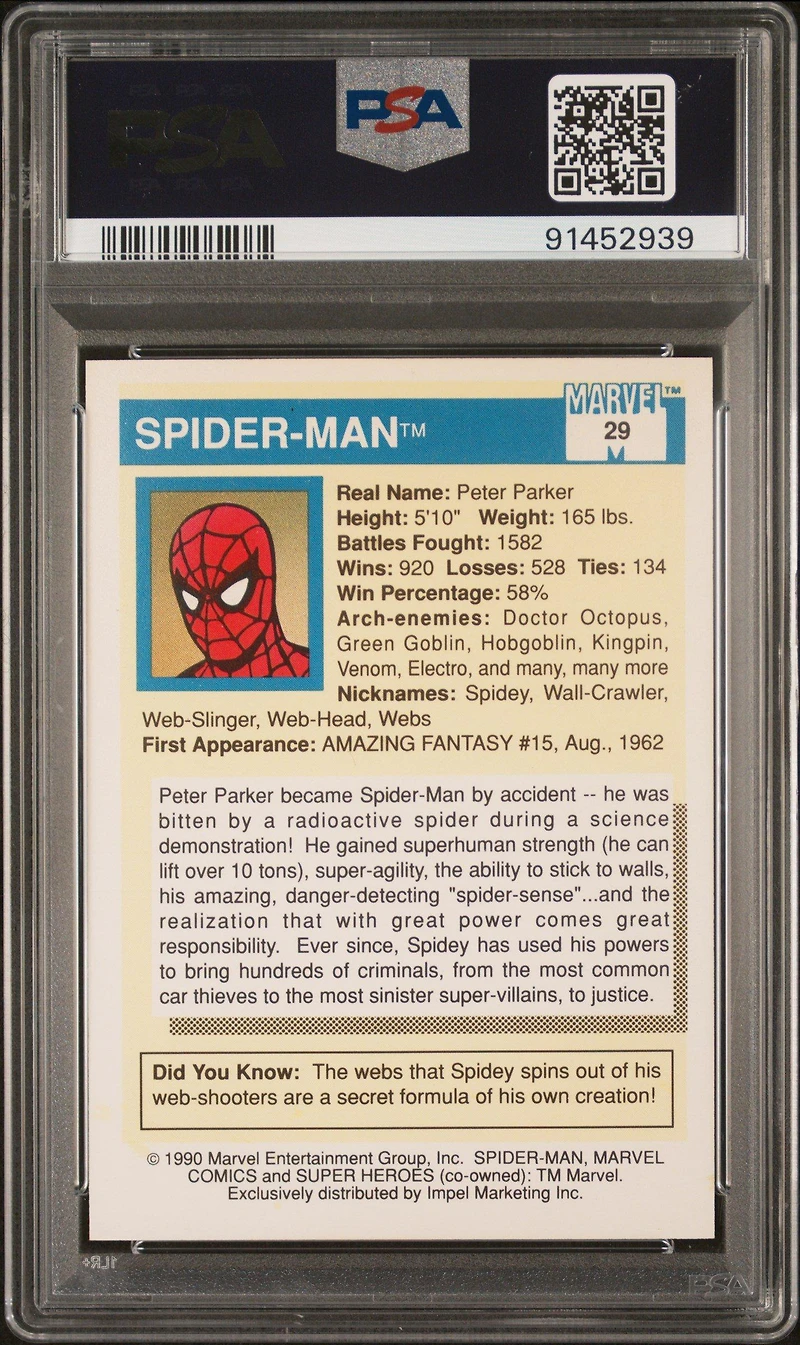 1990 Marvel Universe 29 Spider-man PSA 9