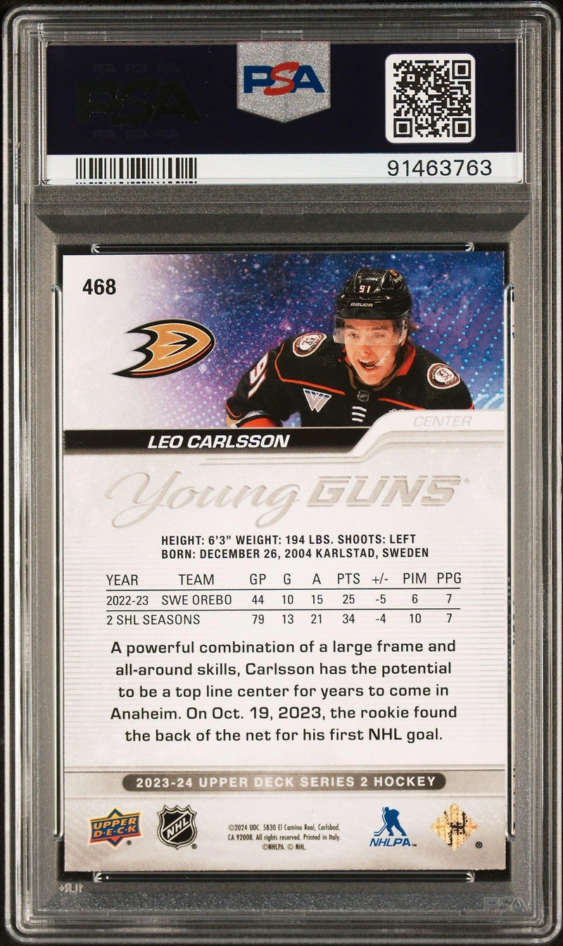 2023 Upper Deck 468 Leo Carlsson PSA 10