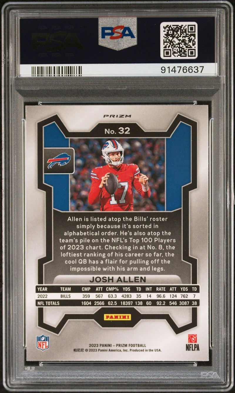 2023 Panini Prizm 32 Josh Allen Green Wave PSA 10